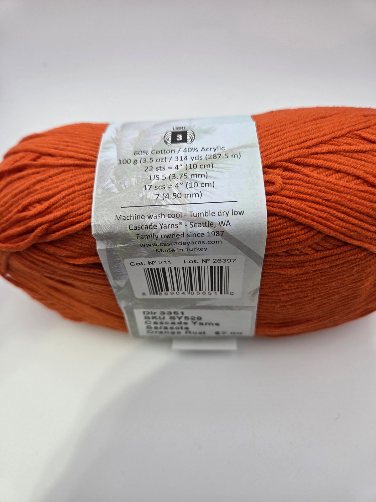 Cascade Yarns Sarasota DK weight Orange Rust