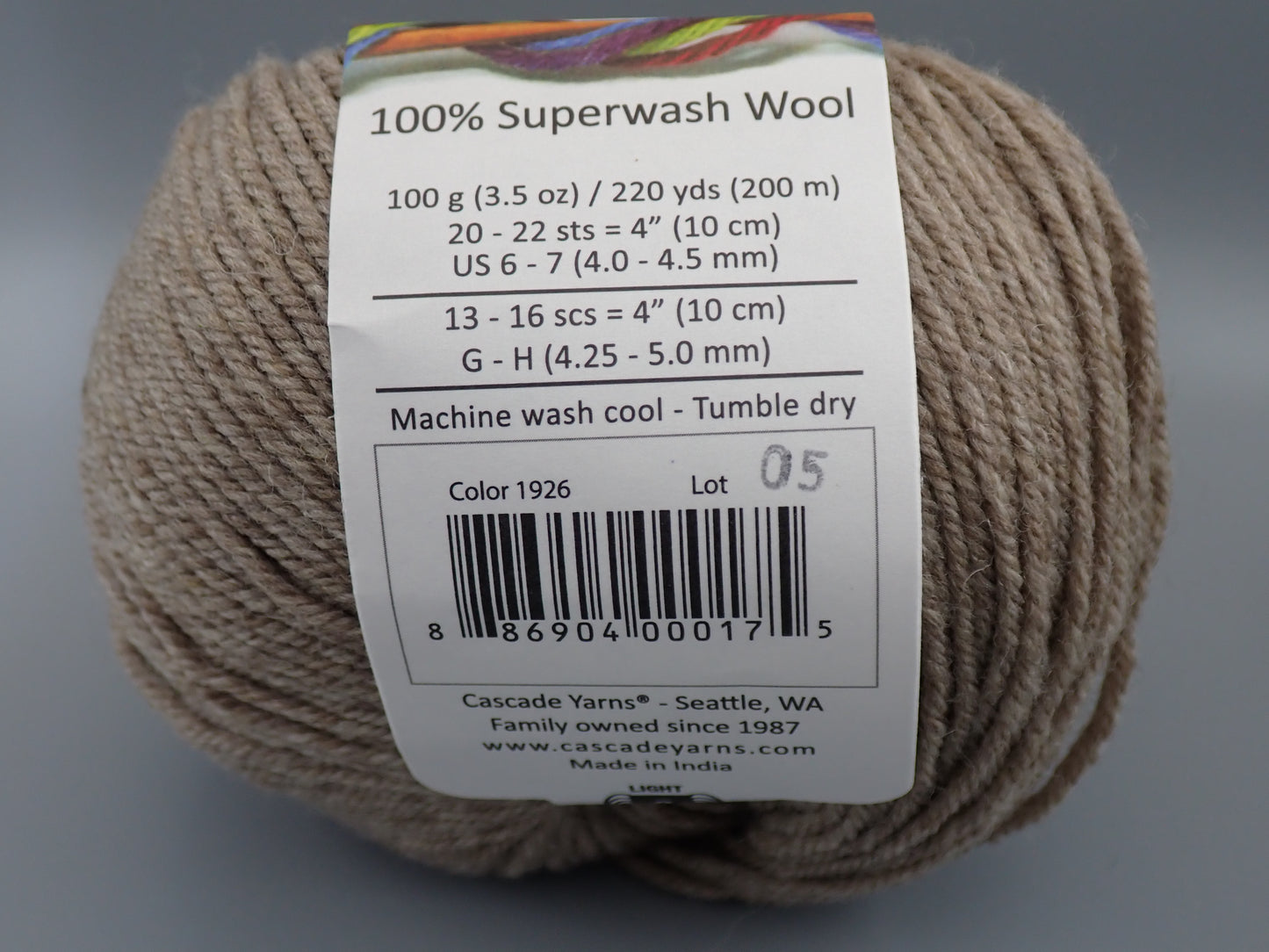 Cascade Yarns 220 Superwash DK weight Doeskin Heather