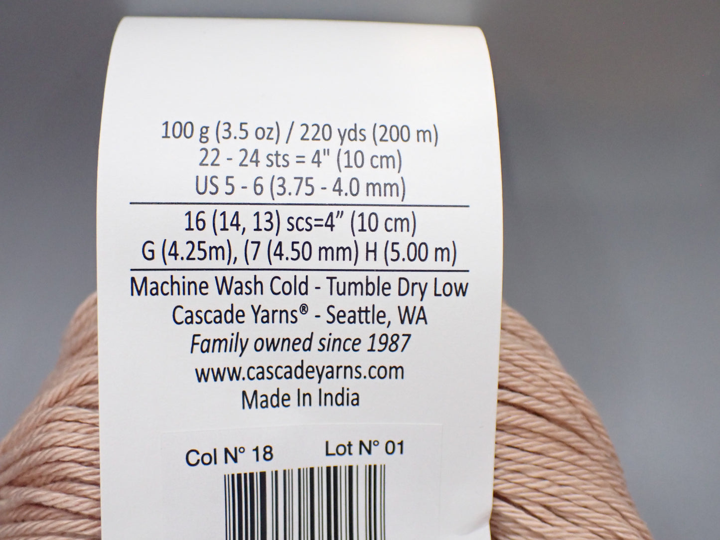 Cascade Yarns Noble Cotton DK weight Toasted Almond