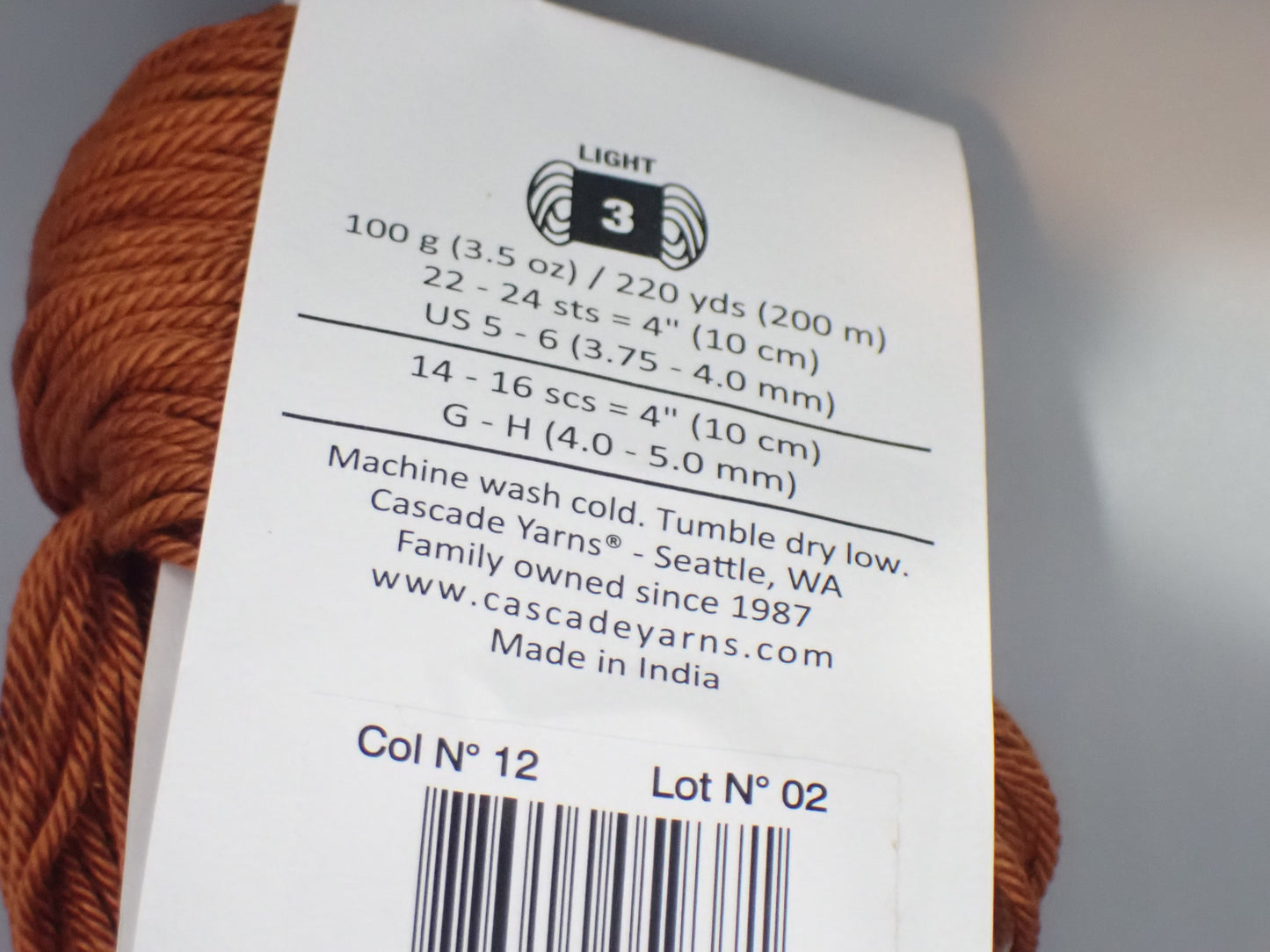 Cascade Yarns Noble Cotton DK weight Dark Caramel