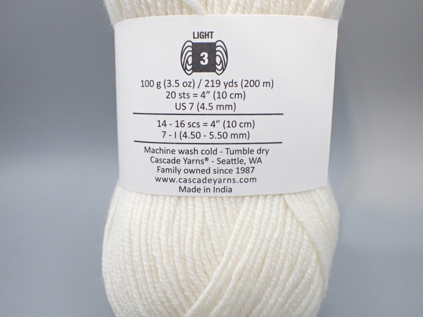 Cascade Yarns Elysian DK weight White