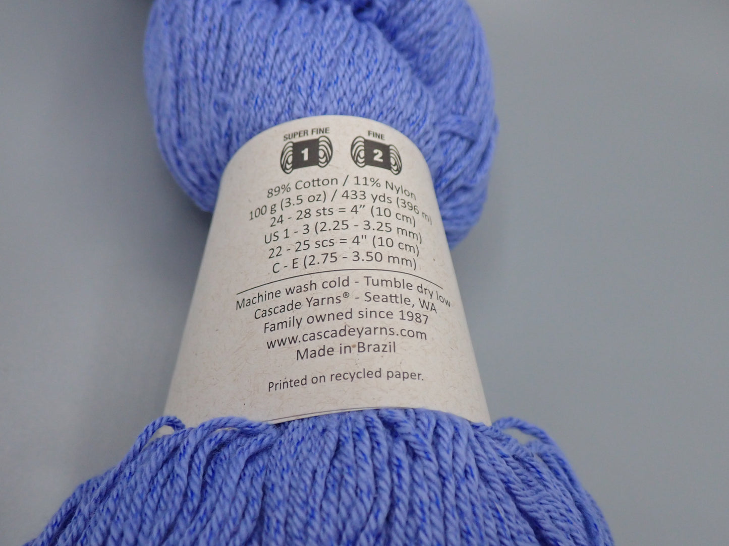 Cascade Yarns Cotton Sox Sock weight Cornflower Blue
