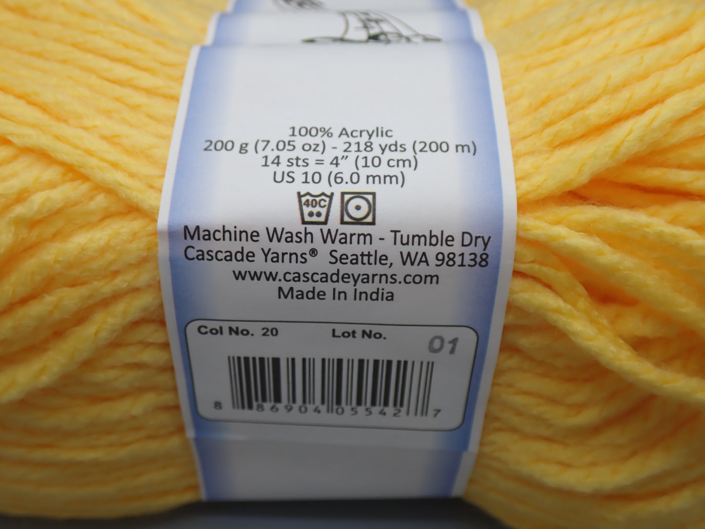 Cascade Yarns Anthem Chunky Bulky weight yarn Yellow