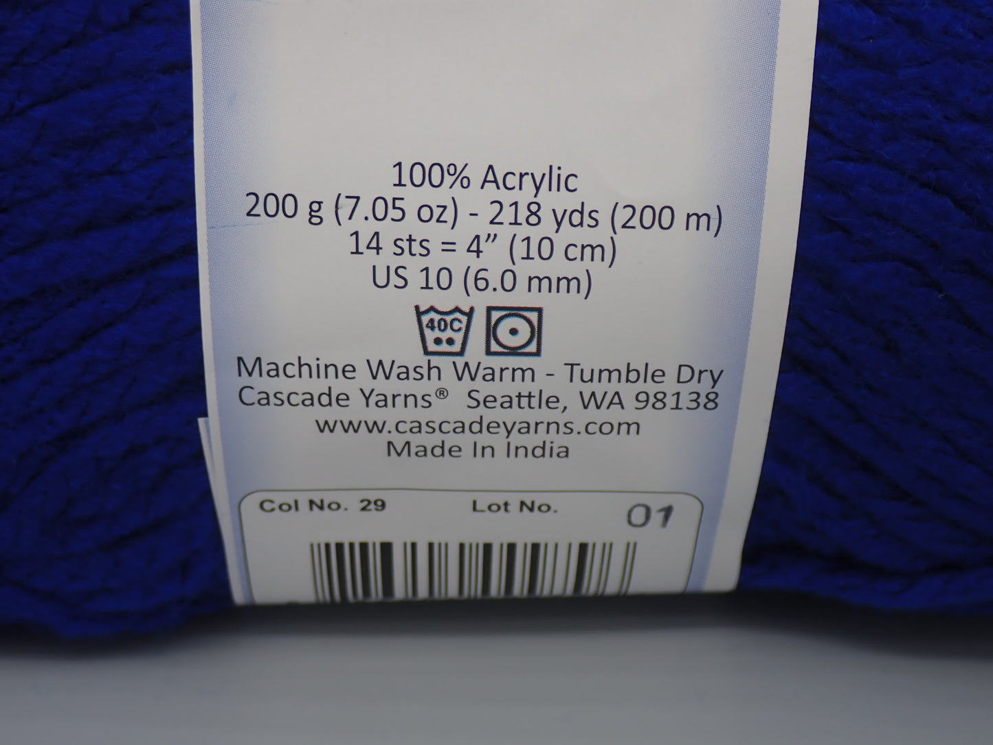 Cascade Yarns Anthem Chunky Bulky weight yarn Cobalt