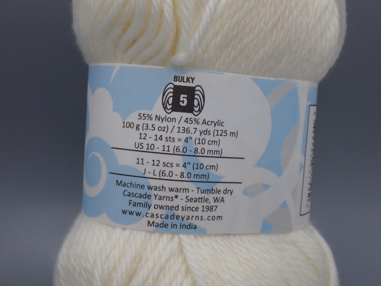 Cascade Yarns Cherub Chunky Bulky weight Ecru