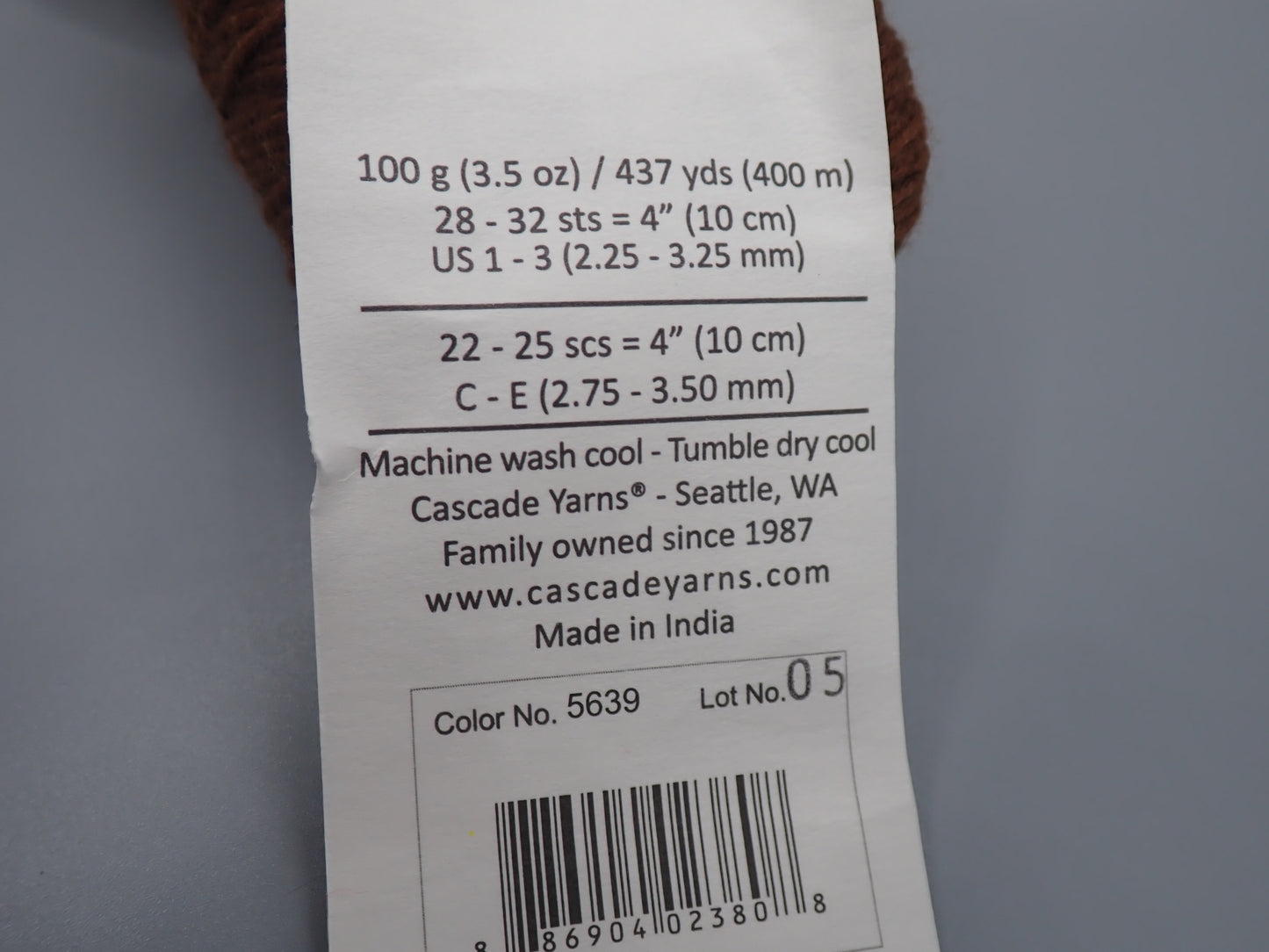 Cascade Yarns Heritage Fingering weight Brown