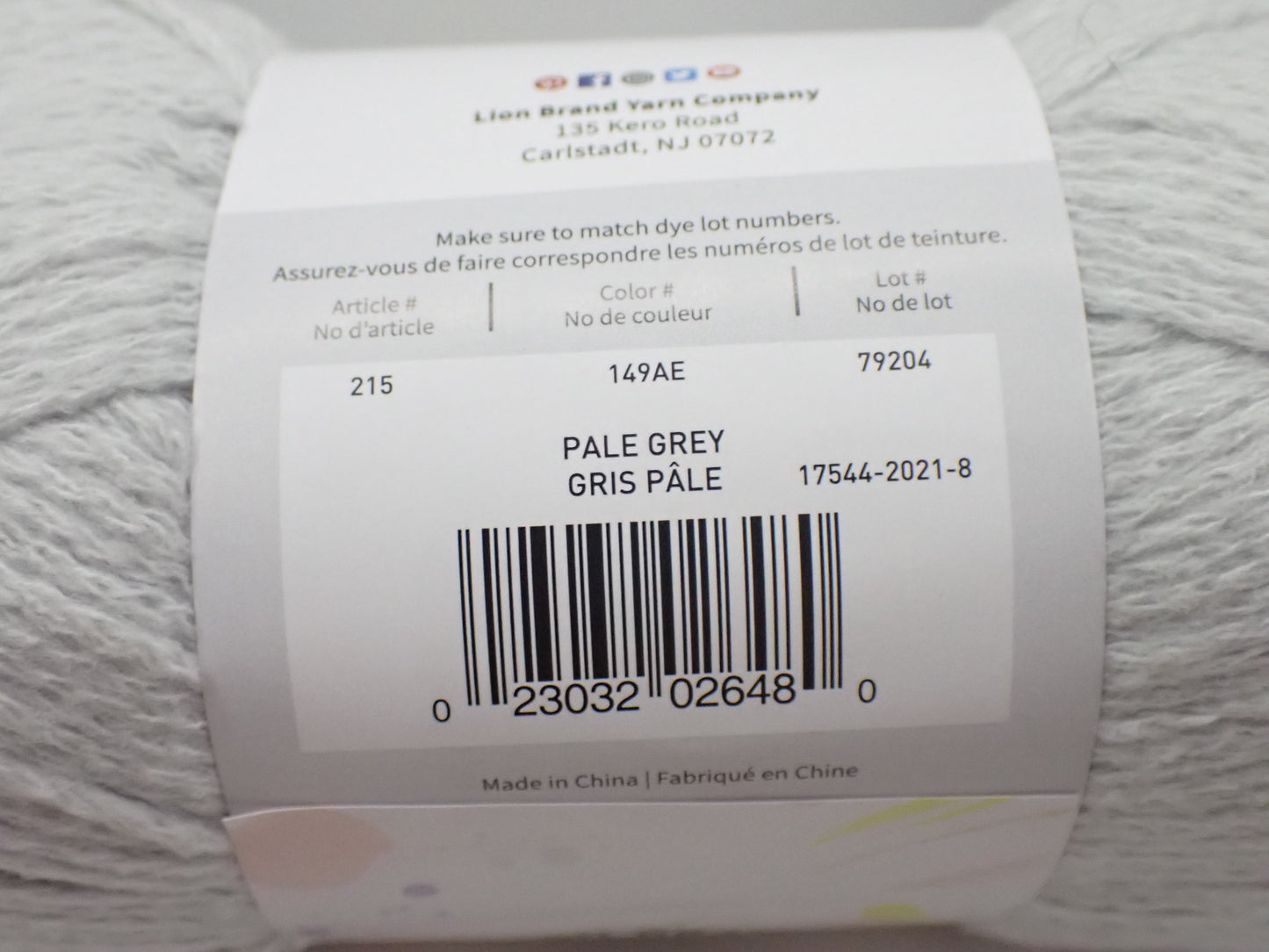 Lion Brand Yarns Worsted weight Feels Like Butta Pale Grey