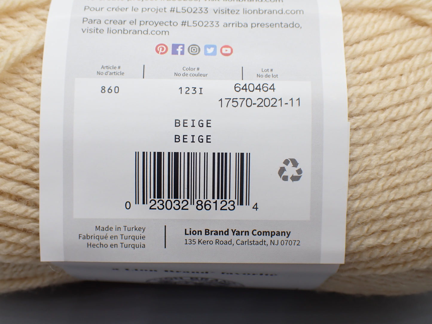 Lion Brand Yarns Worsted weight Vanna's Choice Beige
