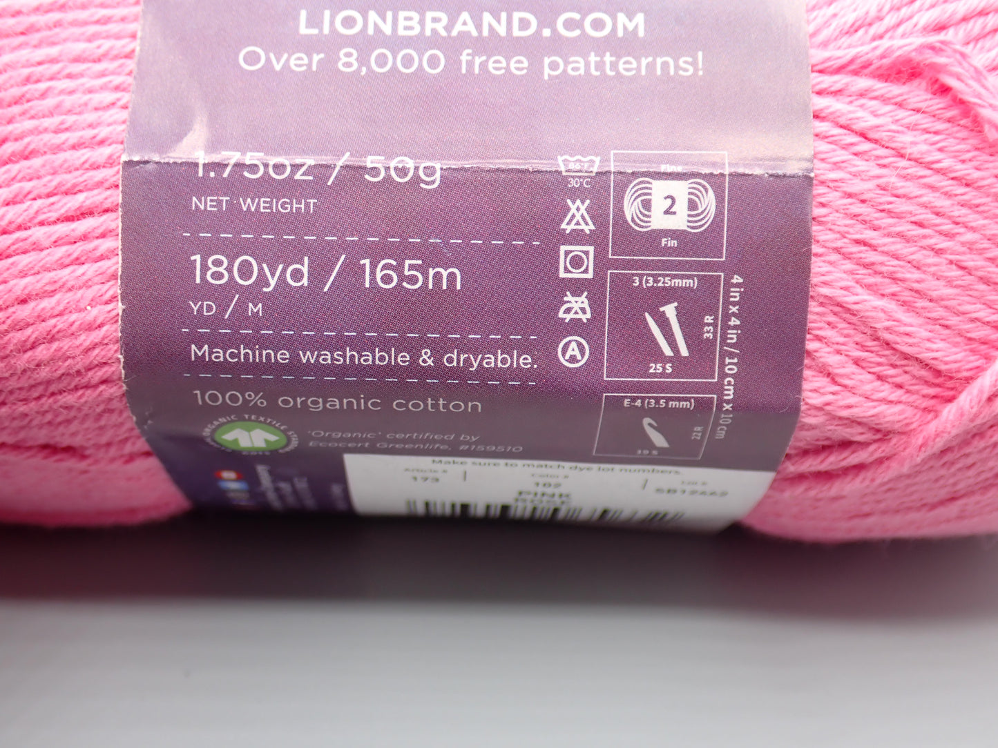 Lion Brand Yarns Sport weight Oh Baby Organic Pink
