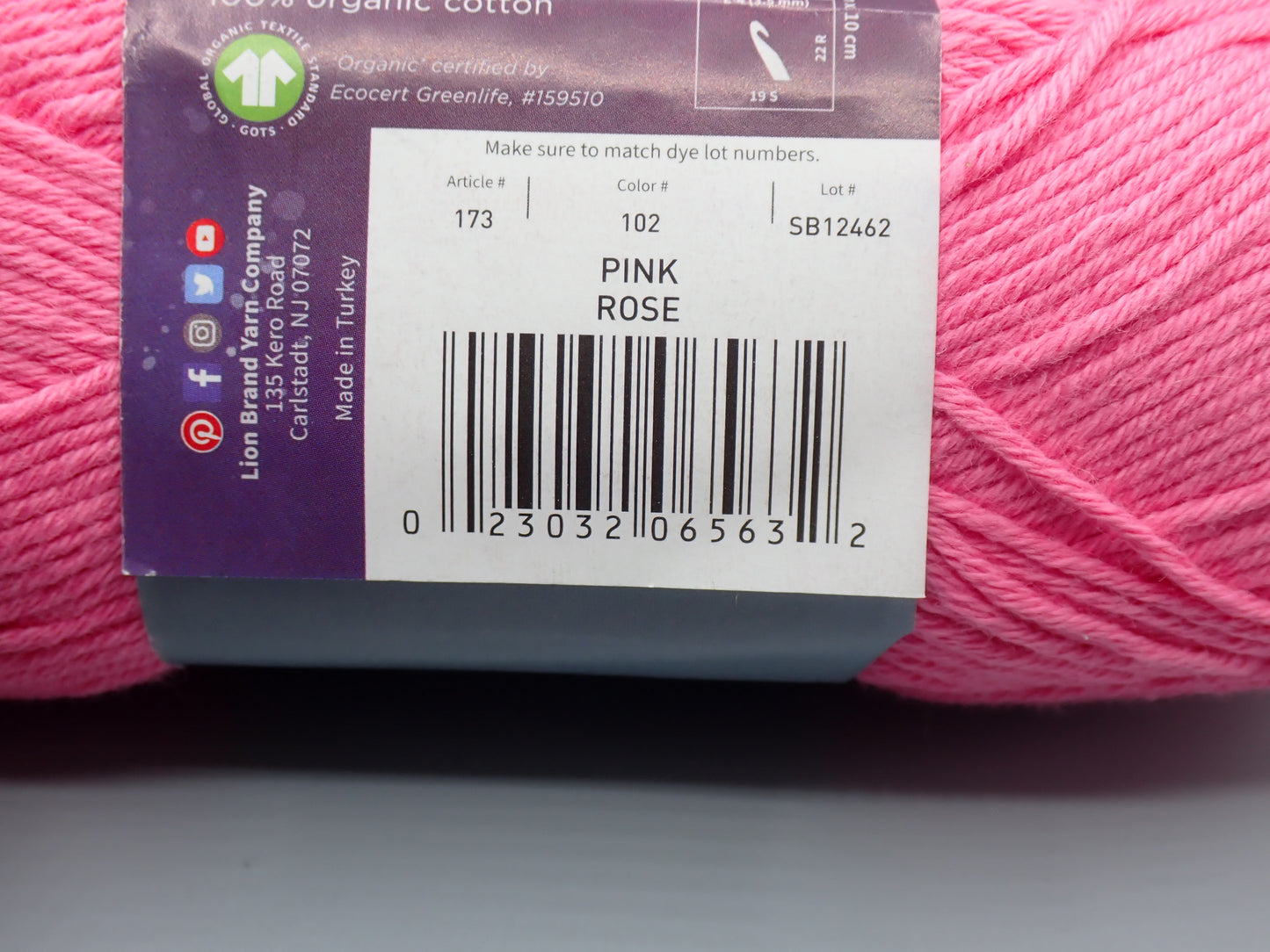 Lion Brand Yarns Sport weight Oh Baby Organic Pink