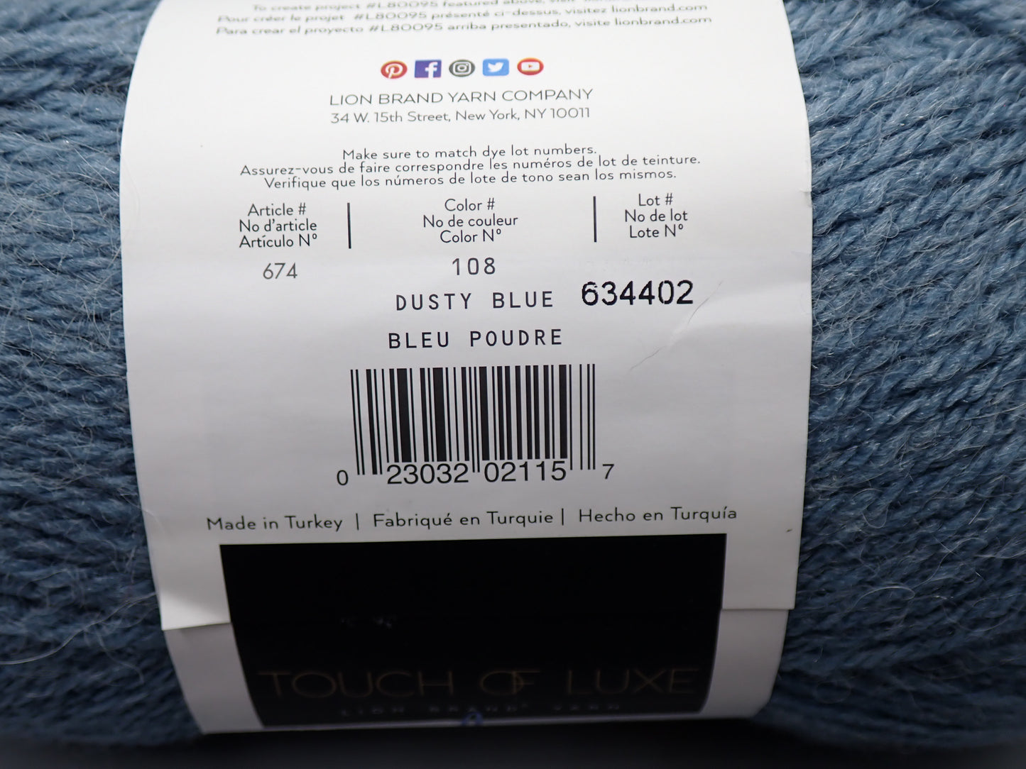 Lion Brand Yarns Worsted weight Touch of Alpaca Dusty Blue