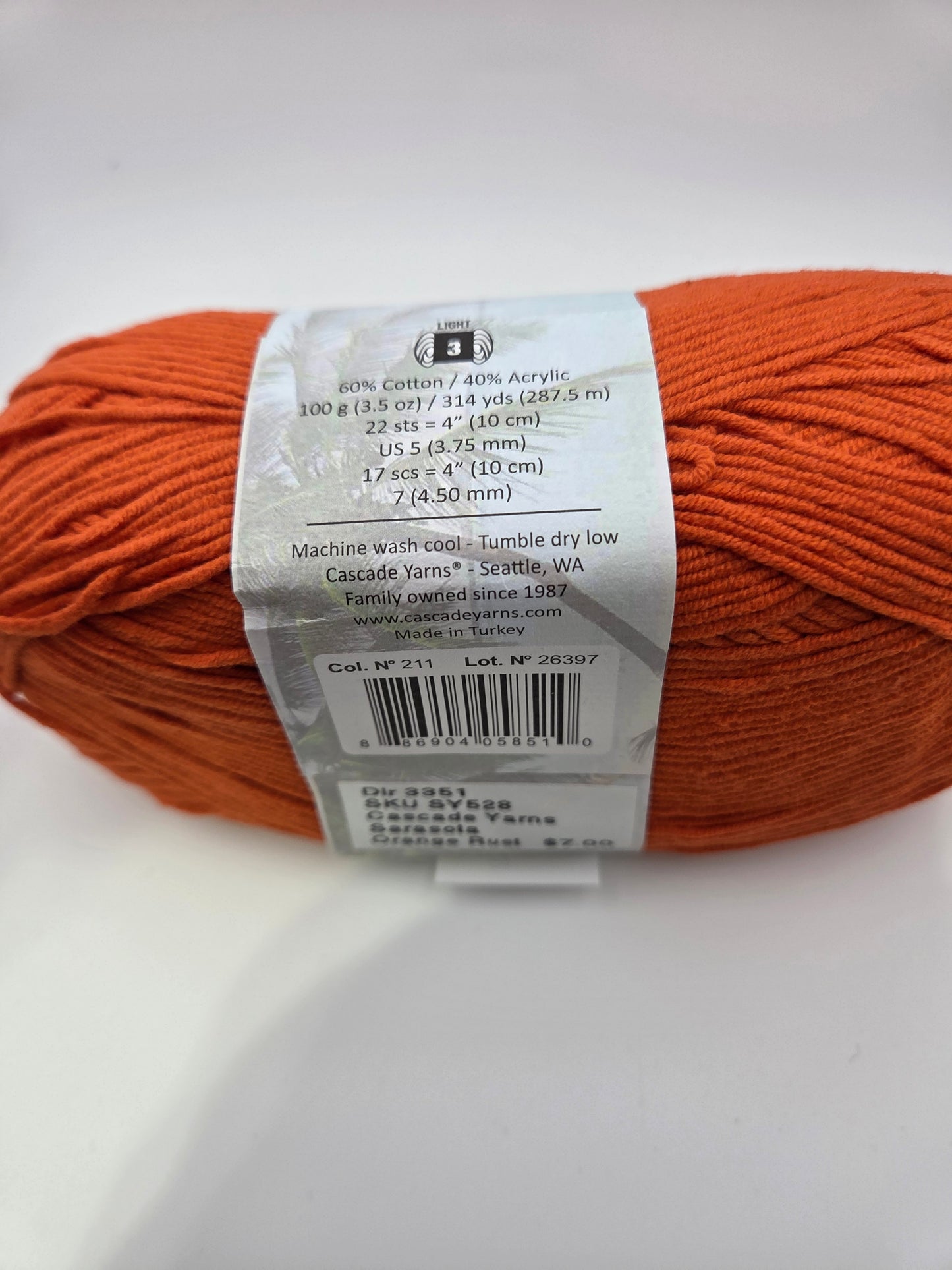 Cascade Yarns Sarasota DK weight Orange Rust