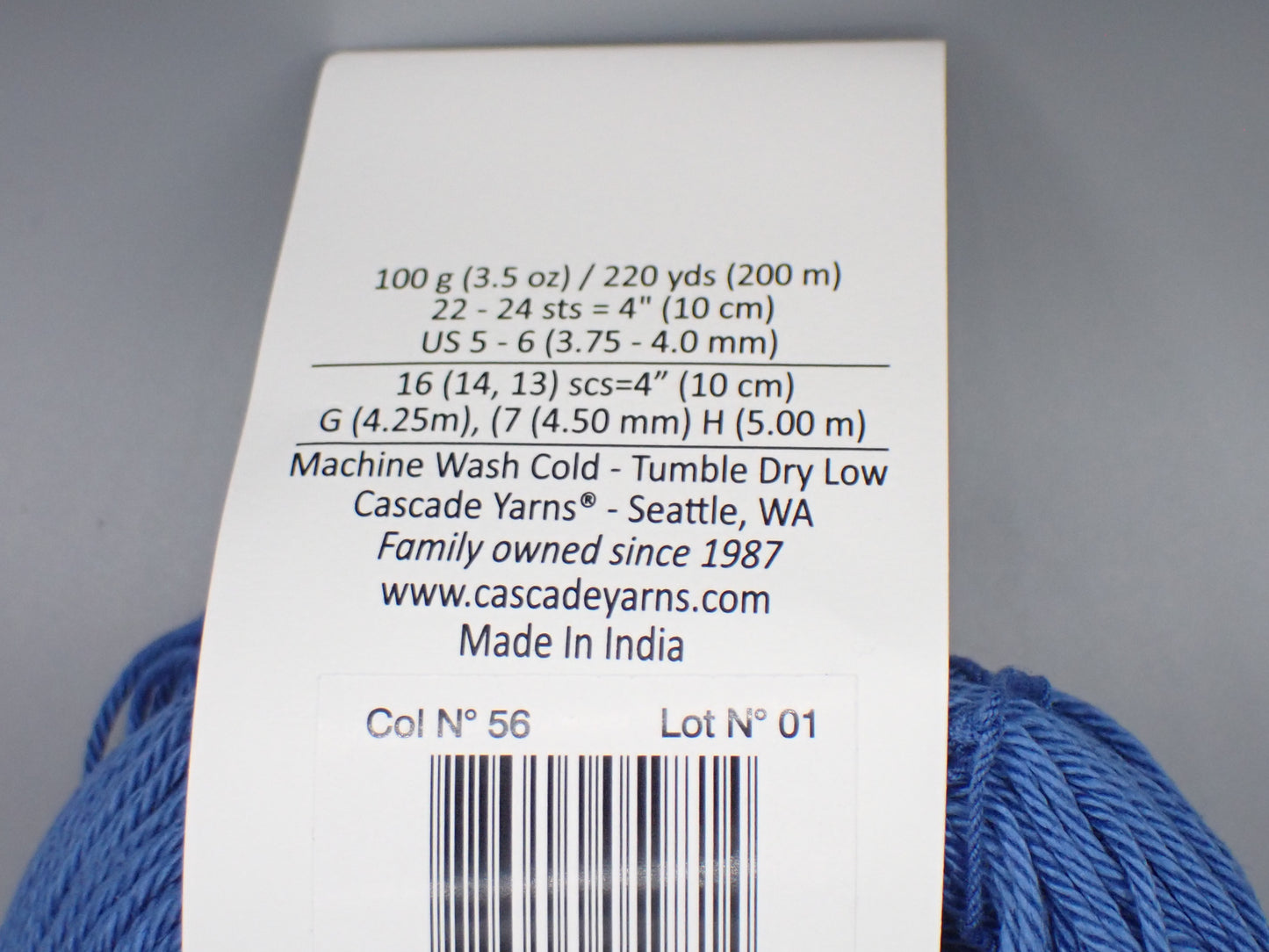 Cascade Yarns Noble Cotton DK weight Blue
