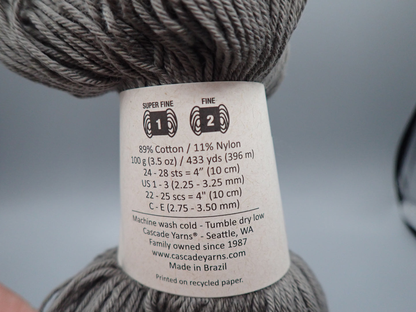 Cascade Yarns Cotton Sox Sock weight Steel Grey