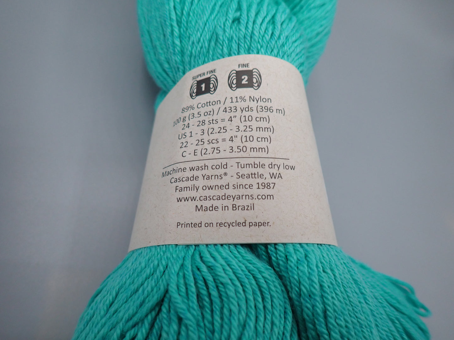 Cascade Yarns Cotton Sox Sock weight Blue Turquoise