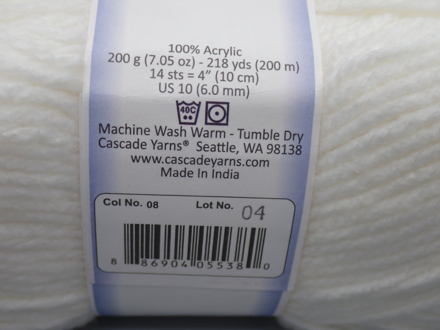 Cascade Yarns Anthem Chunky Bulky weight yarn White