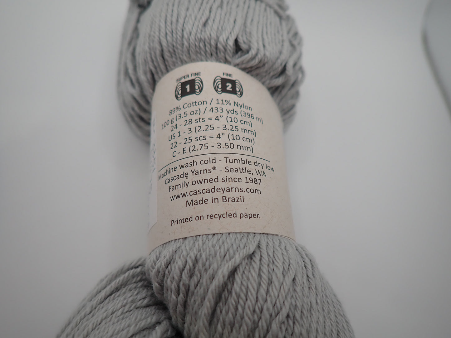 Cascade Yarns Cotton Sox Sock weight Silver