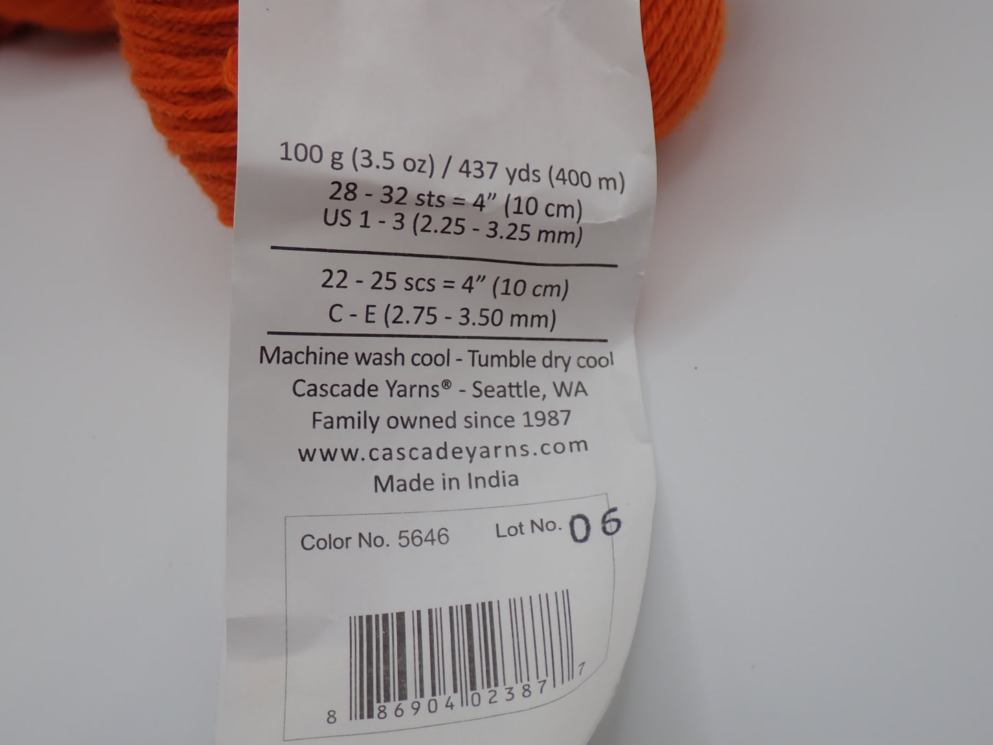 Cascade Yarns Heritage Fingering weight Pumpkin