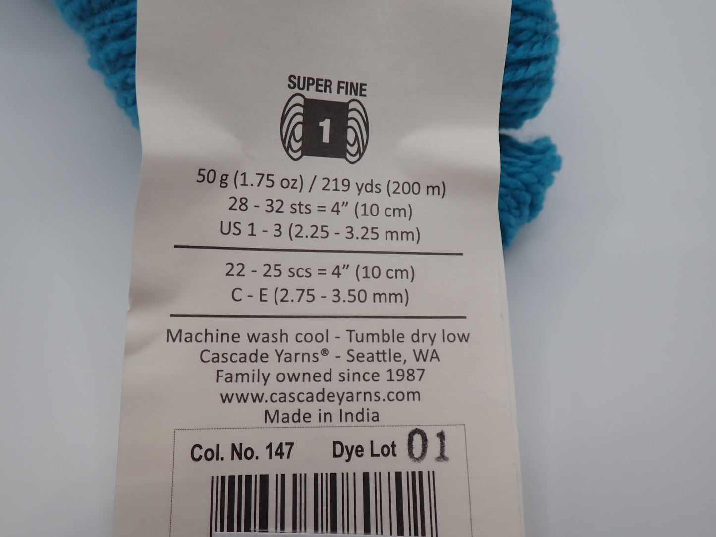 Cascade Yarns 220 Superwash Fingering weight Teal