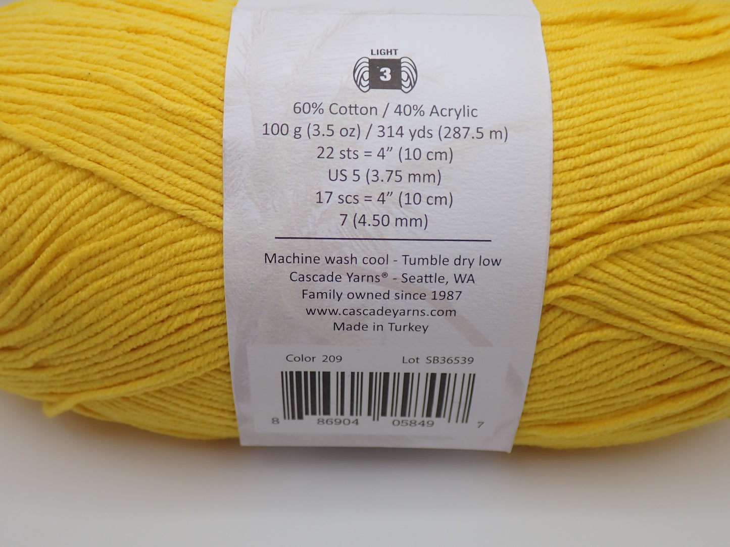 Cascade Yarns Sarasota DK weight Yellow