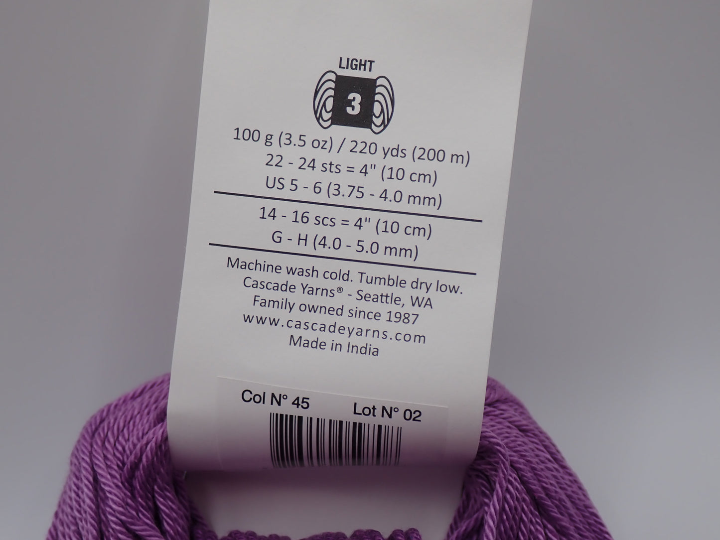 Cascade Yarns Noble Cotton DK weight African Violet