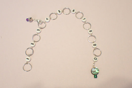 Row Counter Chain for Knit or Crochet, with Round Simulated Abalone Shell Bead