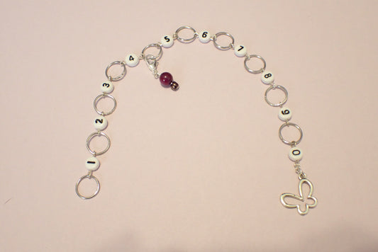Row Counter Chain for Knit or Crochet, with Silver Color Open design Butterfly Charm