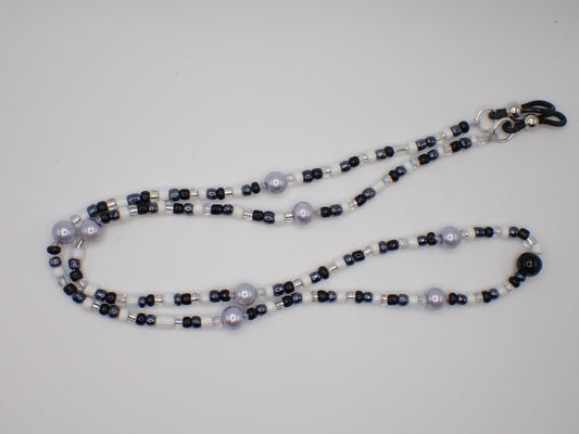 Beaded Eyeglass Cord Glass Black, Grey, White Beads #1