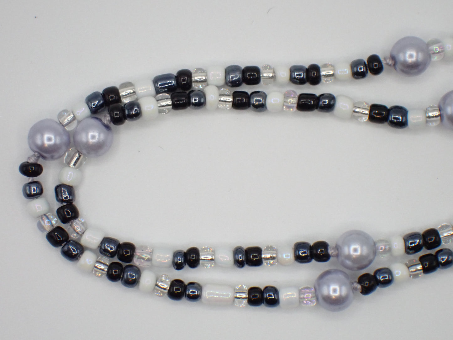 Beaded Eyeglass Cord Glass Black, Grey, White Beads #1