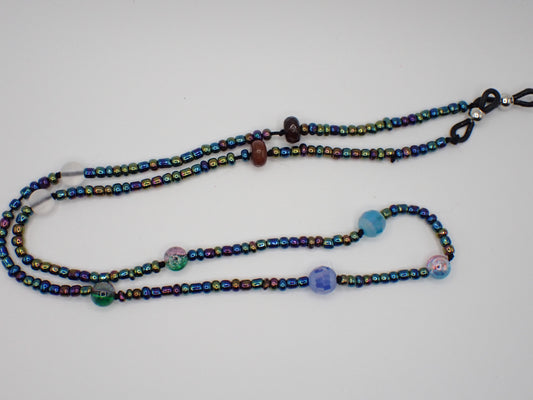 Beaded Eyeglass Cord Glass Mardi Gras Inspired Dark Beads