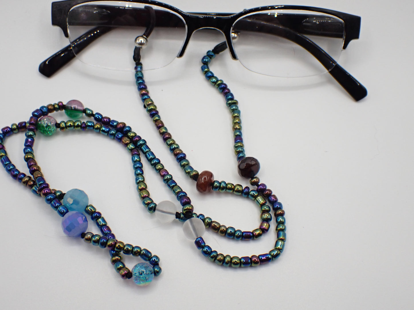 Beaded Eyeglass Cord Glass Mardi Gras Inspired Dark Beads