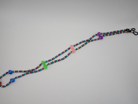 Beaded Eyeglass Cord Glass Bright Mardi Gras Inspired Beads