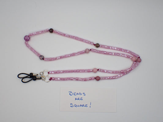 Beaded Eyeglass Cord Glass Pink Square Beads