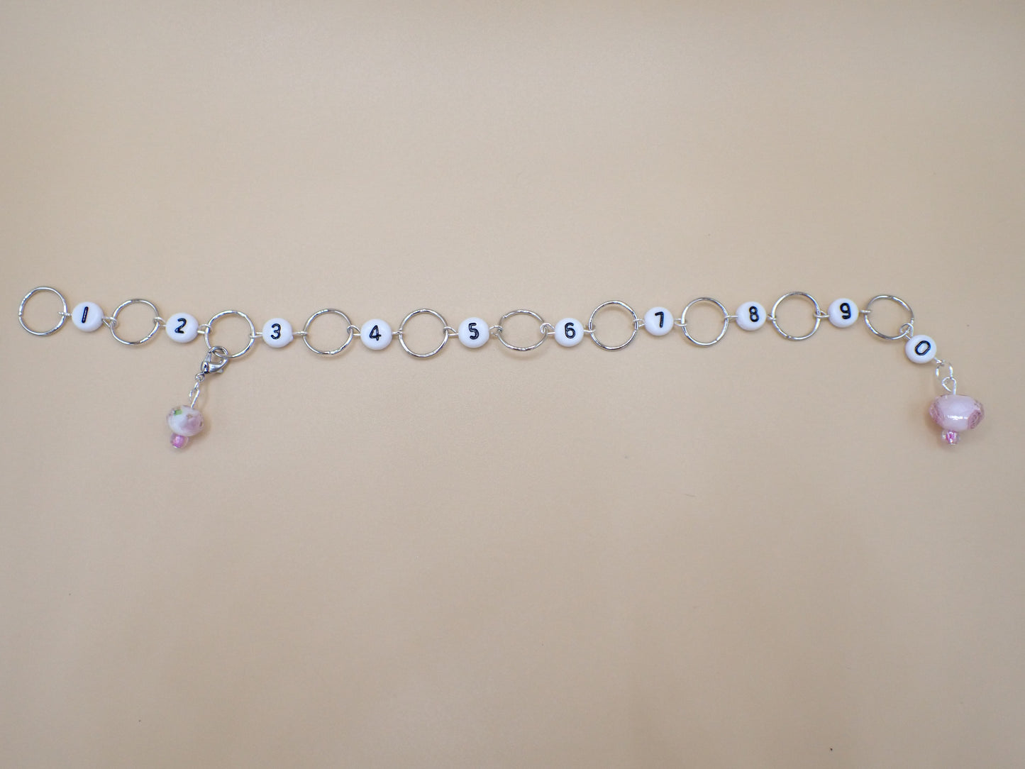 Row Counter Chain for Knit or Crochet, with Pink Floral Bead