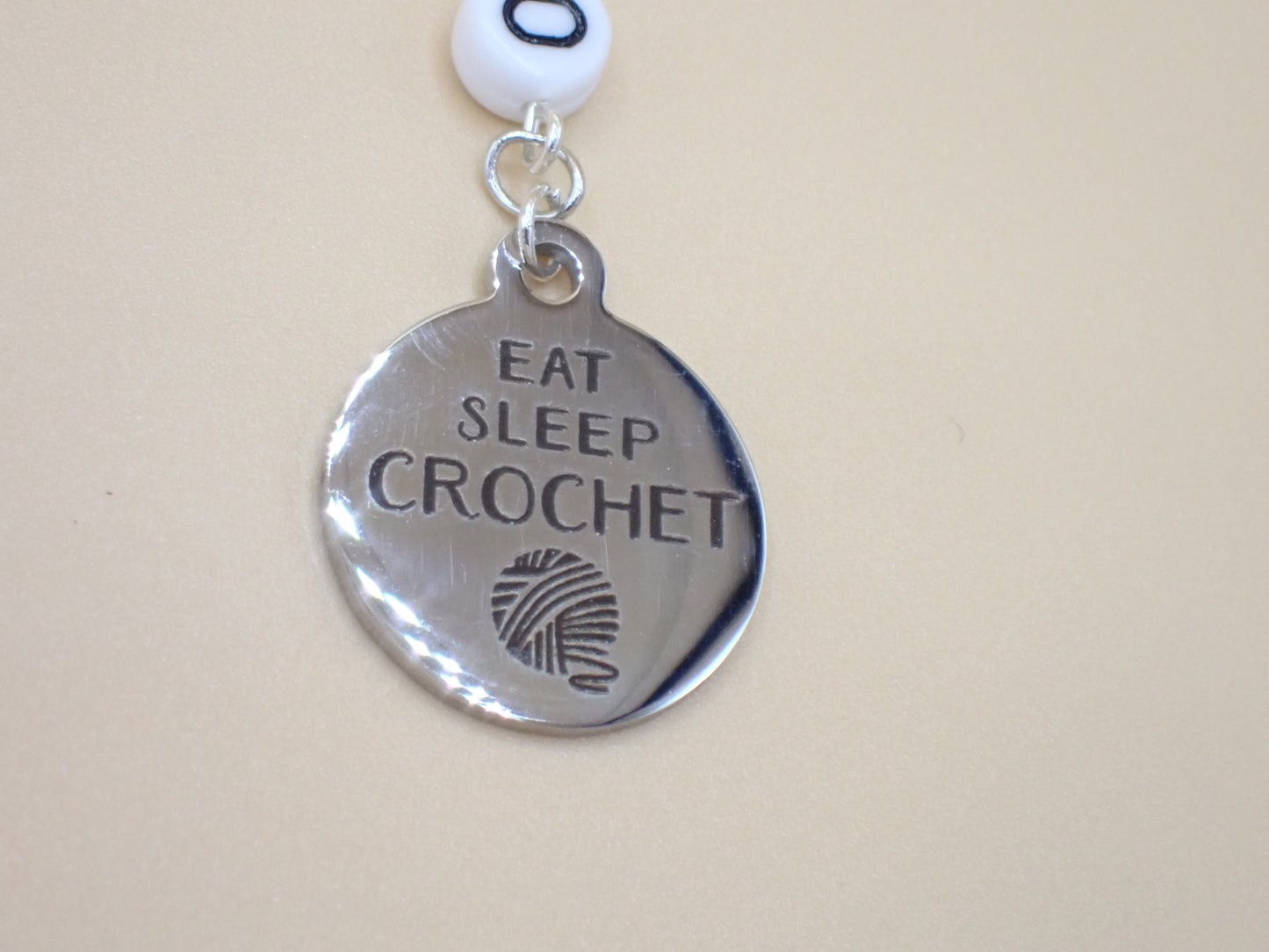 Row Counter Chain for Knit or Crochet, with Stainless Steel Eat, Sleep, Crochet Charm