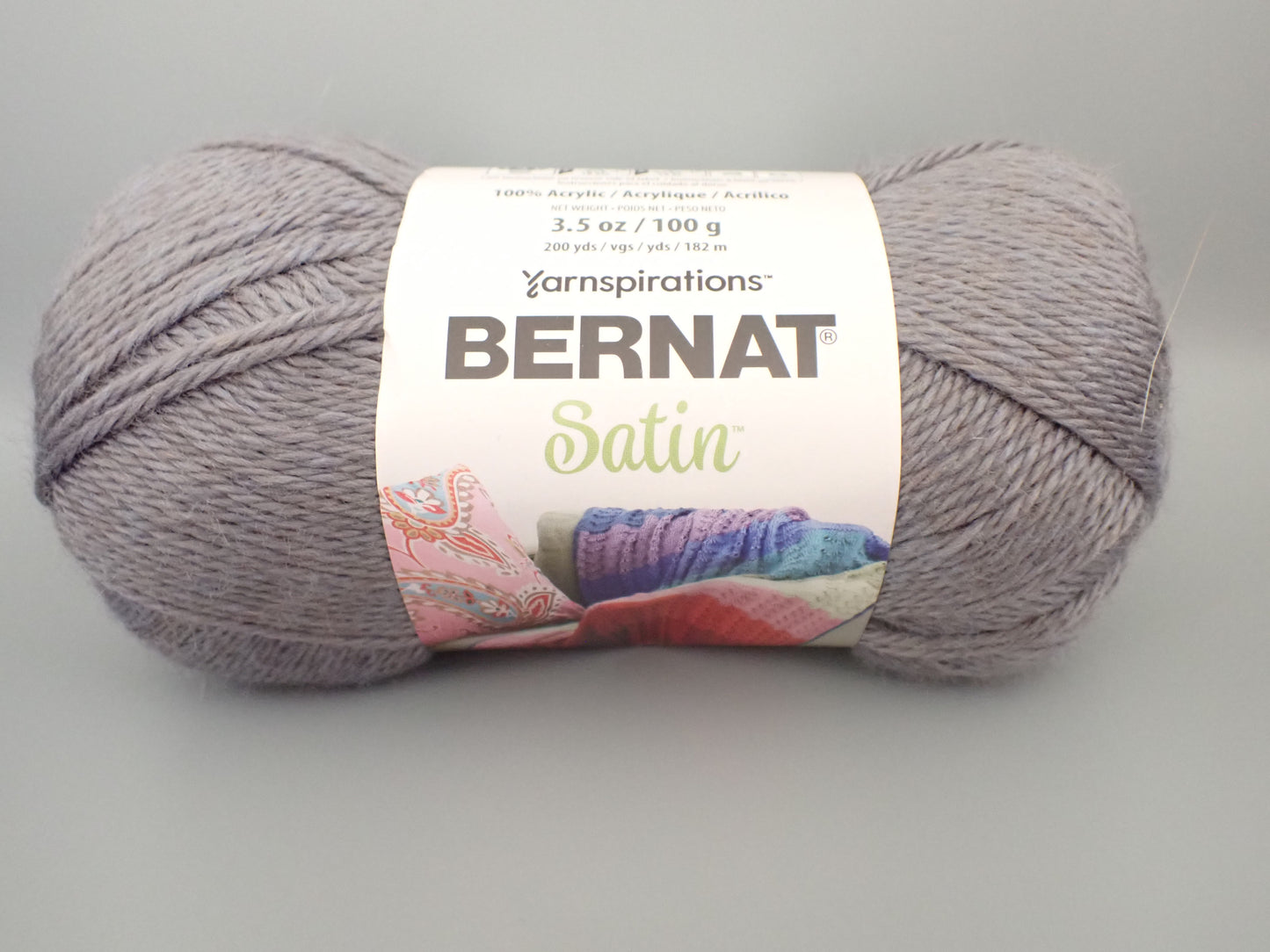 Bernat Satin Worsted weight yarn Grey Mist Heather