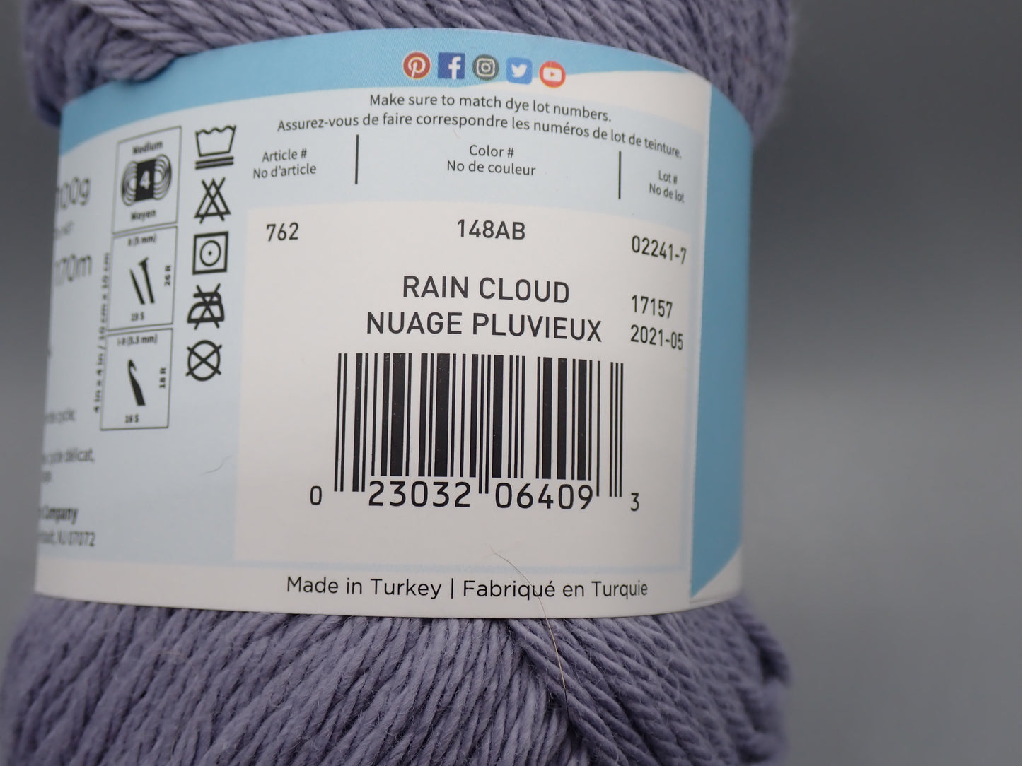 Lion Brand Yarns Worsted Weight Pima Cotton Rain Cloud