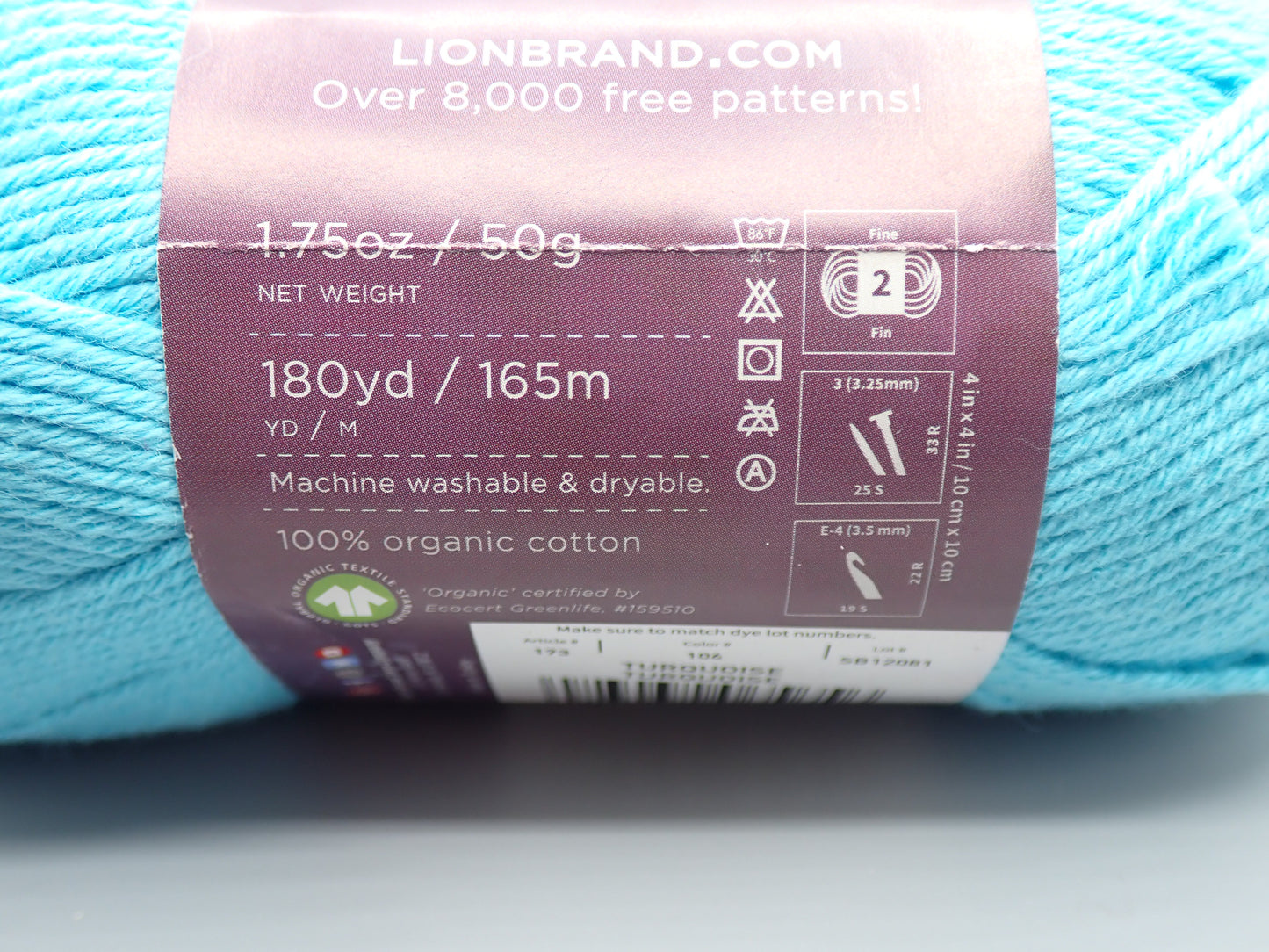 Lion Brand Yarns Sport weight Oh Baby Organic Turquoise